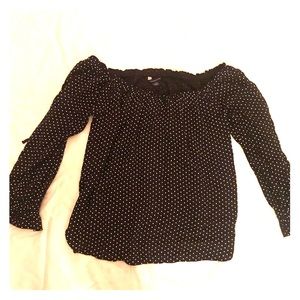 Off the shoulder black and white polka dot shirt!
